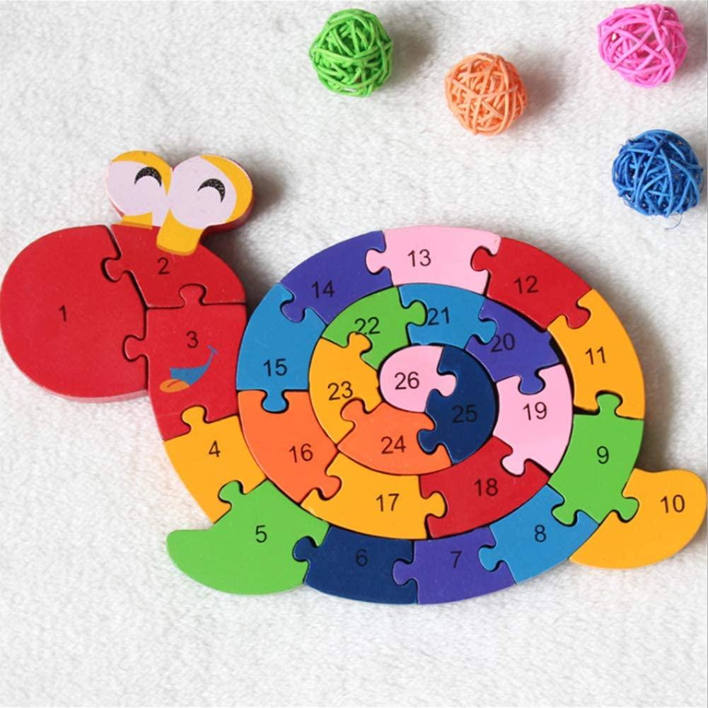2Pcs Wooden Animal Puzzles, Alphabet Jigsaw Puzzle Building Blocks Alphabet Animal Puzzle for Children Toddlers-Snail & Dinosaur - If you say i do