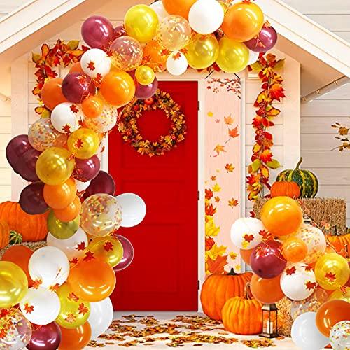 112PCS Fall Balloons Garland Arch Kit - Orange Gold Burgundy White Confetti Balloons - If you say i do