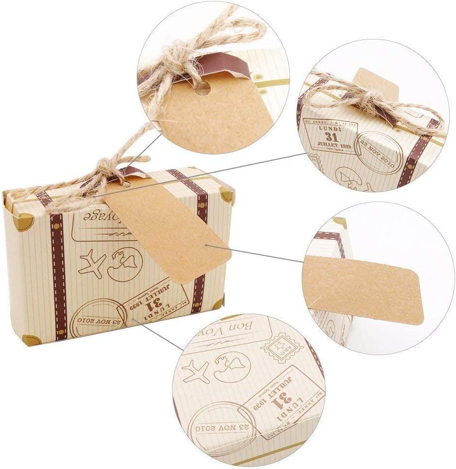 50pcs Mini Suitcase Favor Boxes, Party Favor Candy Box, Vintage Kraft Paper with Tags and Burlap Twine for Wedding - If you say i do