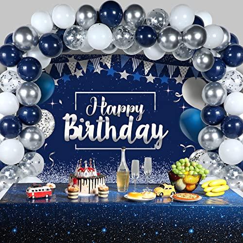 Navy Blue Birthday Confetti Balloons Kit Set 50 Pieces Blue Birthday Photography Backdrop Banner Package - If you say i do