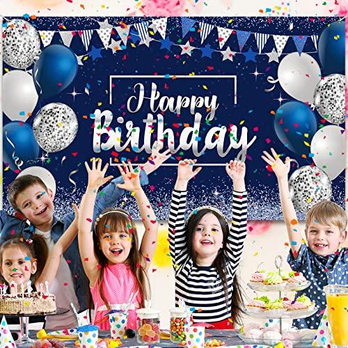 Navy Blue Birthday Confetti Balloons Kit Set 50 Pieces Blue Birthday Photography Backdrop Banner Package - If you say i do