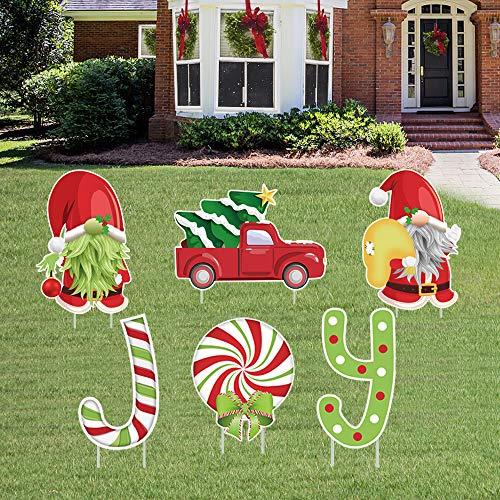 Christmas Decorations Outdoor - 6PCS Large Xmas Yard Stakes - Joy Gnomes Santa Holiday Outside Decor Signs for Home Lawn Pathway Walkway - If you say i do