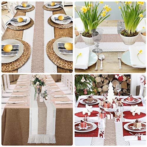 Macrame Table Runners Natural Burlap Table Runner, Splicing Cotton Boho Table Runner with Tassels - If you say i do