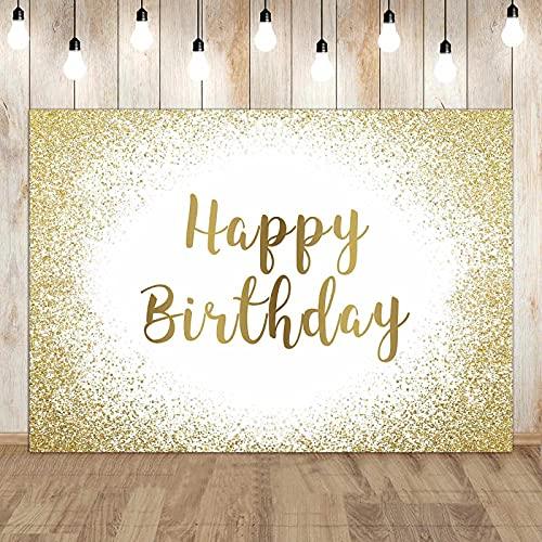 Gold and White Happy Birthday Party Backdrop for Adults  Photography Background Supplies - If you say i do