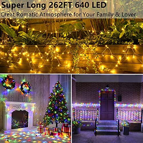 Outdoor String Lights 262FT 640 LED Christmas Fairy Twinkle Lights Warm White & Multi-Color Changing with Remote 11 Modes Plug in Waterproof Lights - If you say i do