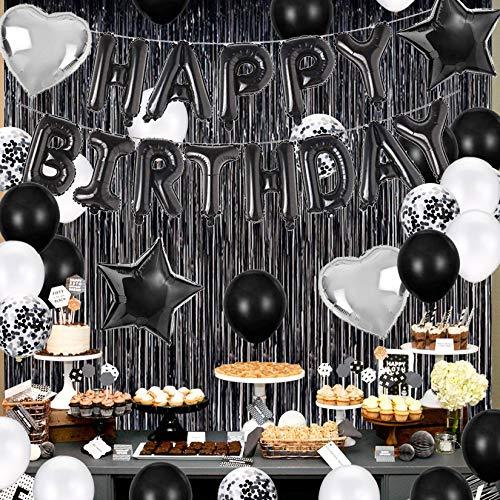 Black Birthday Party Decorations Set with Happy Birthday Balloons Bann – If  you say i do
