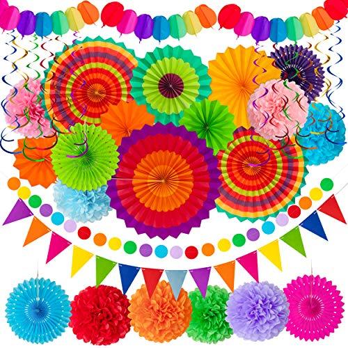 35PCS Fiesta Paper Fan Party Decorations Set - Cinco De Mayo Pom Poms,Pennant,Garland String,Banner,Hanging Swirls Decor Supplies - If you say i do