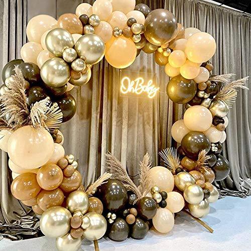 140Pcs Coffee Brown Balloon Arch Garland Kit Chrome Gold Latex Balloons for Bear Themed Birthday Neutral Wild One 1st Birthday - If you say i do