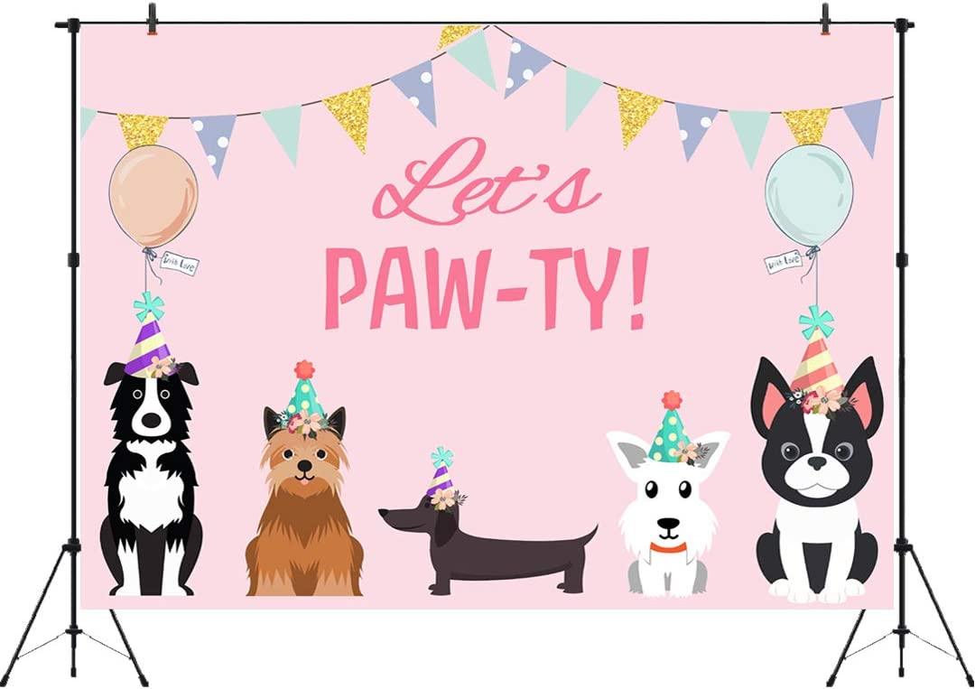 Puppy Dog Happy Birthday Themed Backdrops Let's Paw-ty Doggy Pet Pink Girl Photography Backdrop - If you say i do