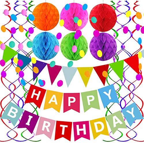 Happy Birthday Banner with Colorful Paper Flag Bunting Paper Circle Confetti Garland Swirl Streamers Honeycomb Ball for Birthday Party - If you say i do
