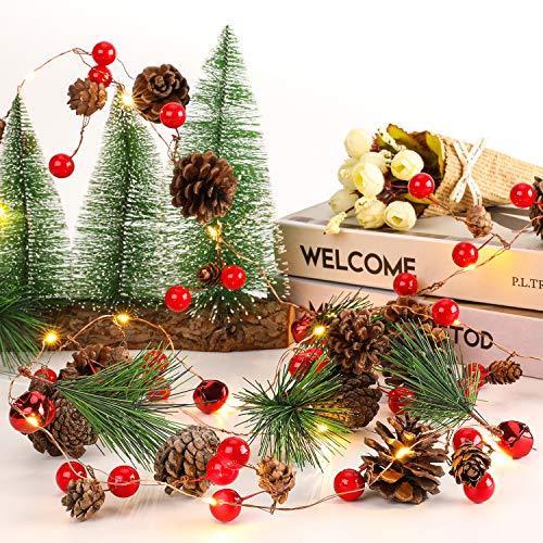 6.5FT 20 LED Red Berry Pine Cone Garland Lights Battery Operated Christmas Garland with Lights - If you say i do