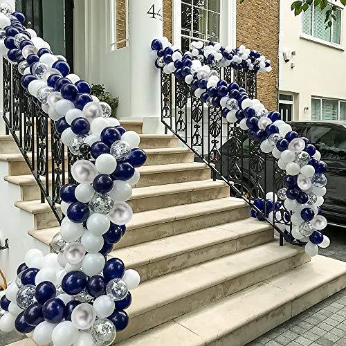 Silver Blue Balloons Garland Kit, 120 pcs Navy Blue and Silver Confetti White Balloons Arch for Party Wedding Birthday DIY Decoration - If you say i do