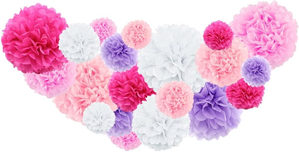 Paper Flowers Tissue Paper Decorations , Flower Wall Backdrop, Girls  Birthday Party, Wedding, Baby Shower, Garden Party,white , Pink Flowers 