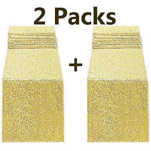 2packs 12 x 108inch Glitter Gold Sequin Table Runner for Birthday Wedding Engagement Bridal Shower Baby Shower Bachelorette Holiday - If you say i do