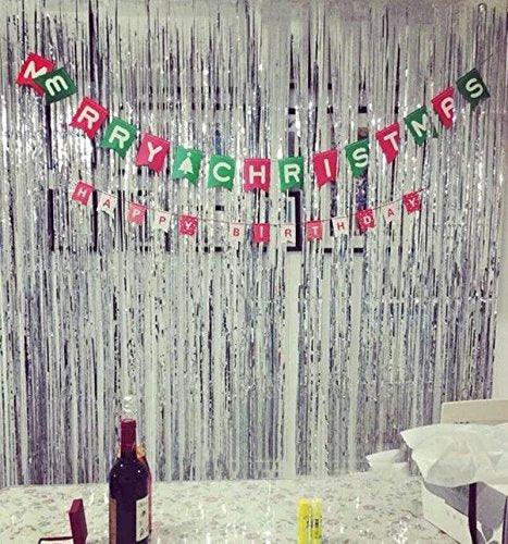 2pcs 3ft x 8.3ft Silver Metallic Tinsel Foil Fringe Curtains Photo Booth Props for Birthday Wedding - If you say i do