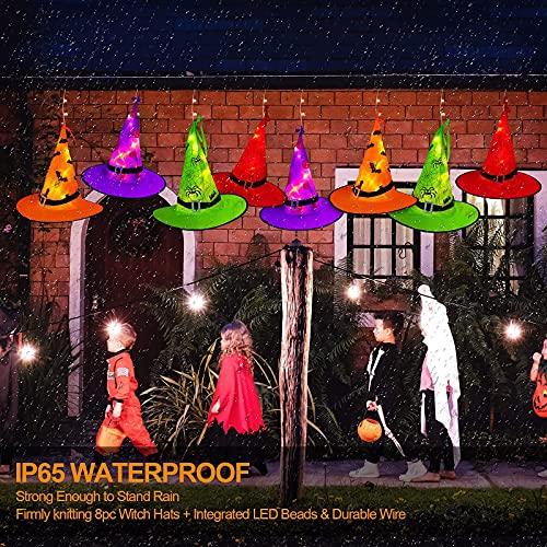 Halloween Decorations Lighted Witch Hats, 8Pcs Hanging Glowing Witch Hats 44ft Halloween Outdoor Lights String with 8 Lighting Modes - If you say i do