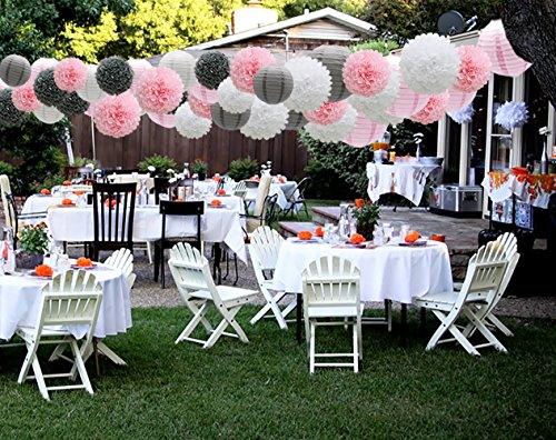 Hanging Party Decorations Set, 15pcs Pink Gray White Paper Flowers Pom Poms Balls and Paper Lanterns - If you say i do
