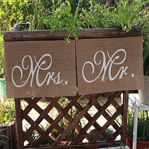 Mr and Mrs Burlap Banner Chair Signs Garland for Vintage Rustic Wedding, Bridal Shower, Engagement Party Decorations, 2pcs - If you say i do