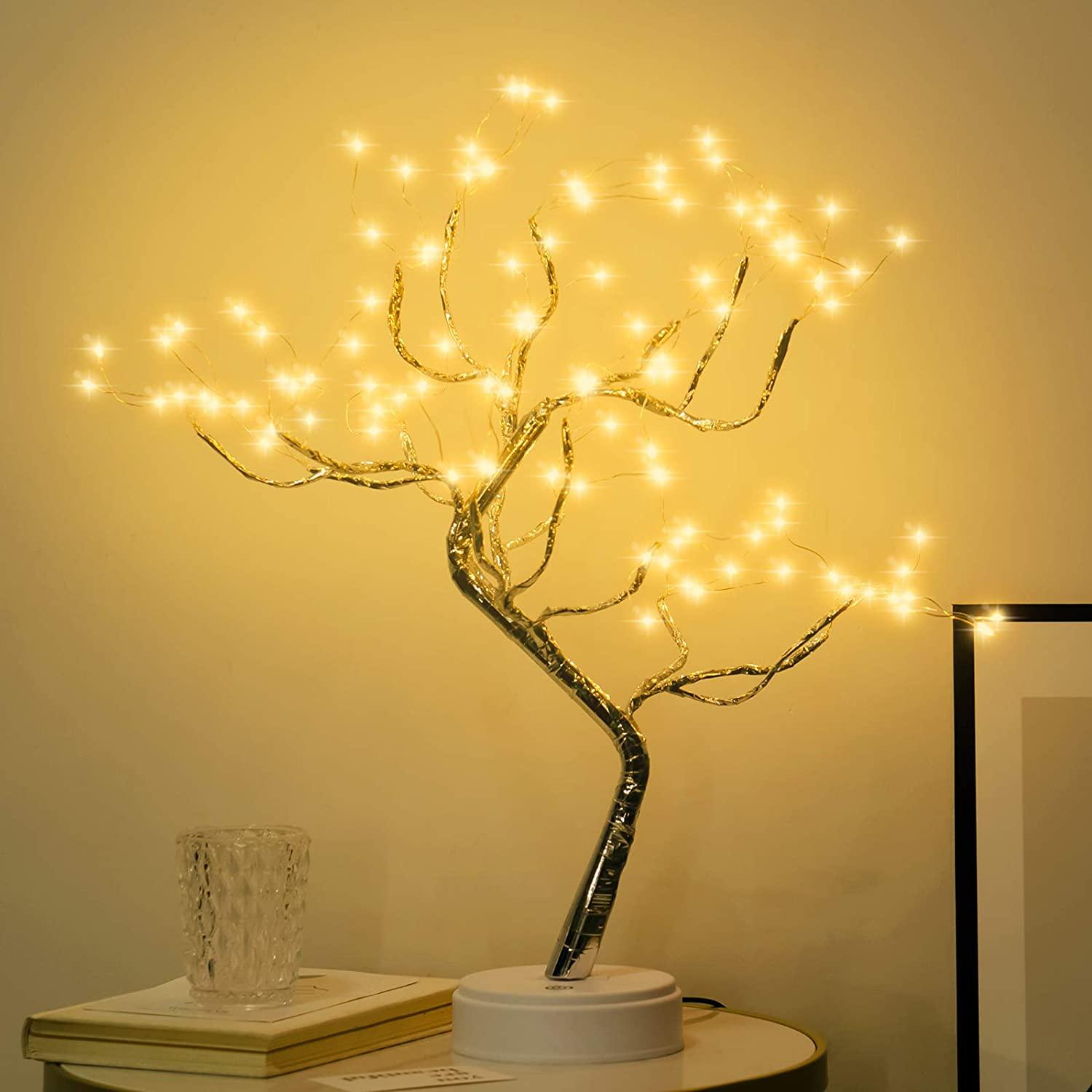 bonsai tree led Lostars Tabletop Bonsai Tree Light 108 Led Copper Wire Tree Lamp Fairy Spirit Night Light,Battery/USB Operated,6h Timer Adjustable Branc