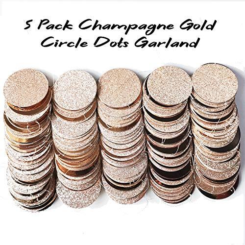 Decor365 Glitter Champagne Gold Decorations Paper Circle Dots Garland Party Streamers Bunting Backdrop Hanging Decor Banner/Wedding/Bachelorette
