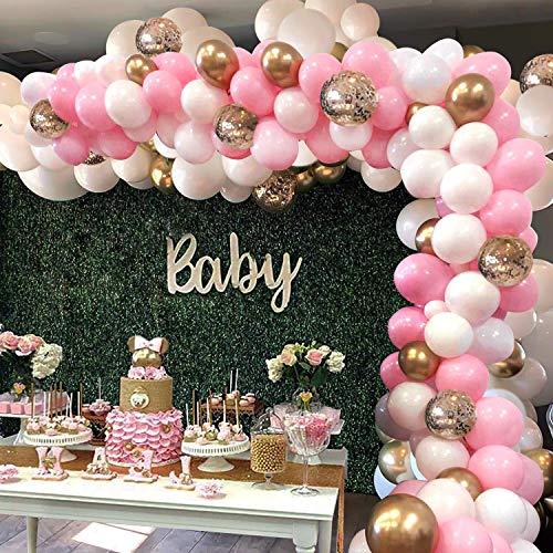 Pink Balloon Arch Garland Kit, 124 Pieces White Pink Gold and Gold Confetti Latex Balloons for Baby Shower Wedding Birthday - If you say i do