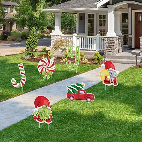 Christmas Decorations Outdoor - 6PCS Large Xmas Yard Stakes - Joy Gnomes Santa Holiday Outside Decor Signs for Home Lawn Pathway Walkway - If you say i do