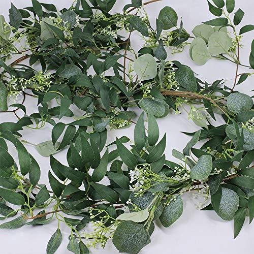 2 Pcs Fake Greenery Garlands Artificial Silver Dollar Eucalyptus Garland in Grey Green and Willow Twigs Garland for Rustic Wedding Arch and Decoration - If you say i do