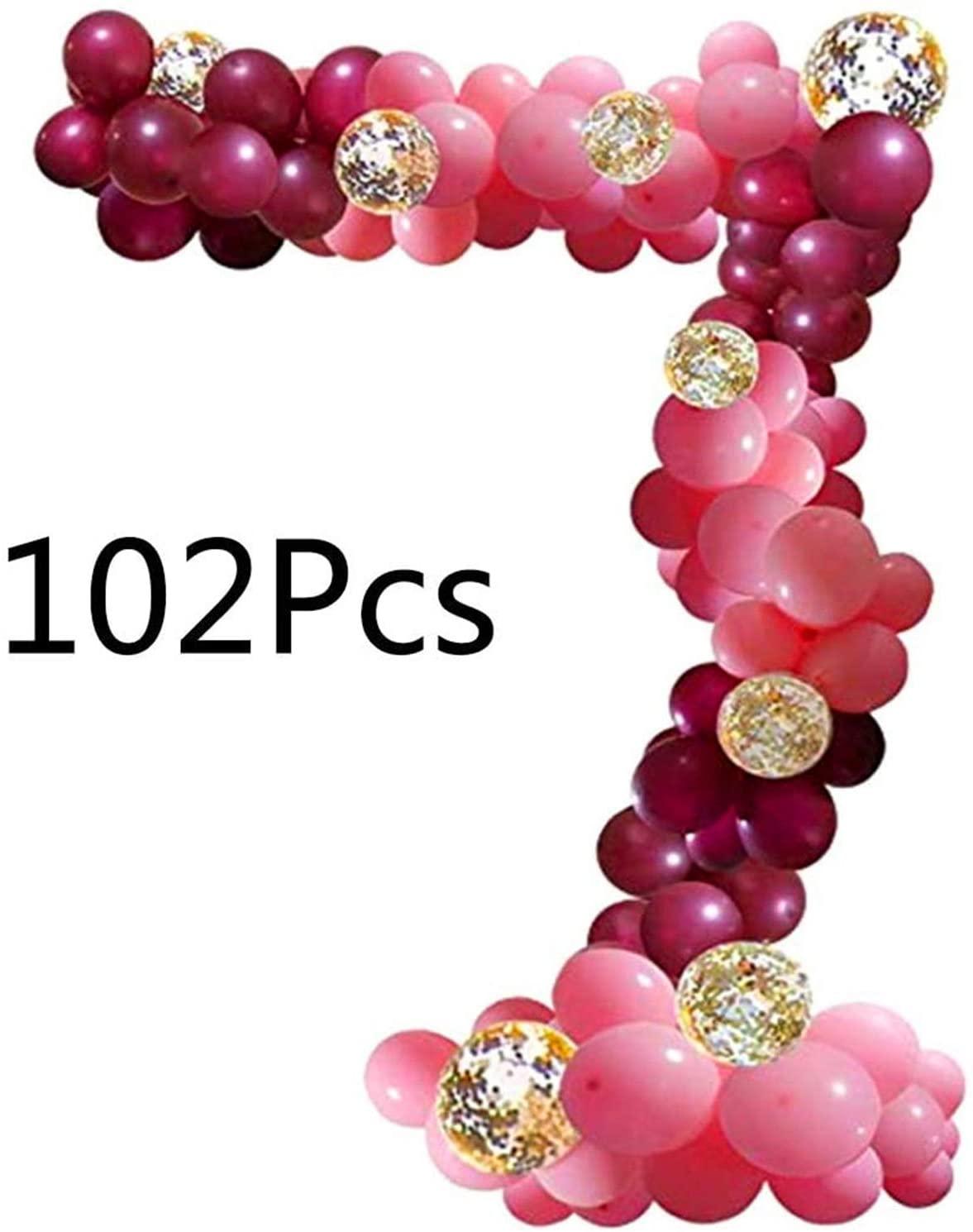 102Pcs Burgundy Pink Balloon Garland Kit-Burgundy Pink Gold Confetti Latex Balloons - If you say i do