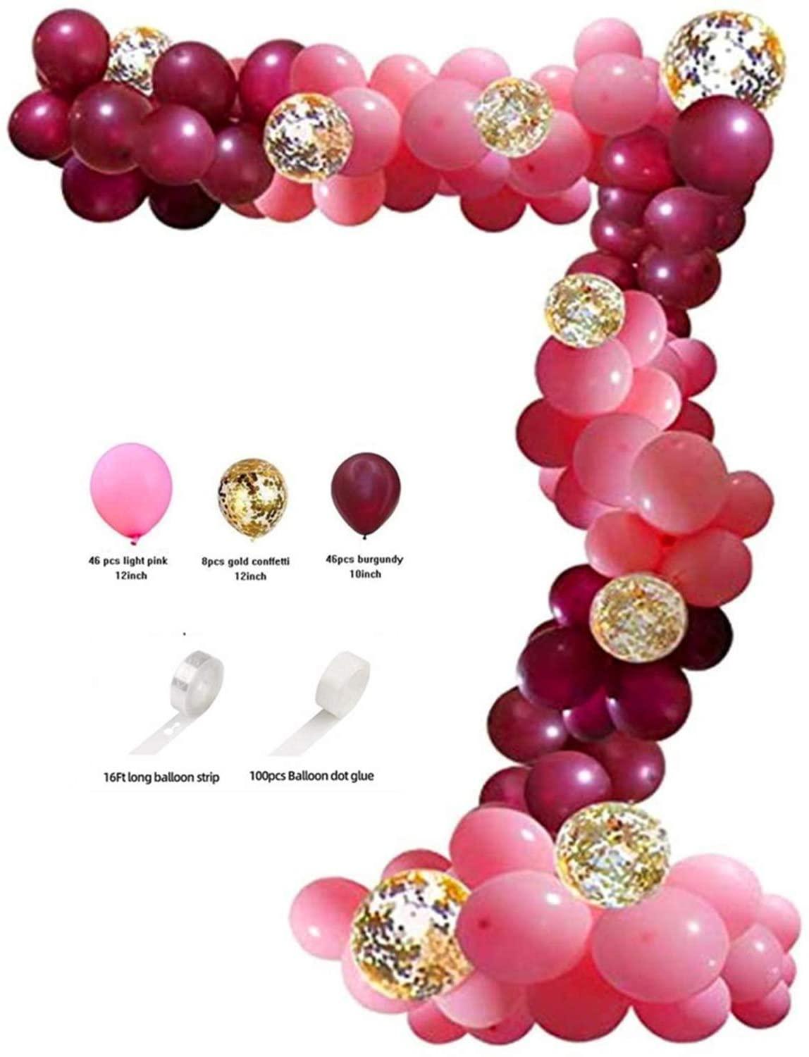 102Pcs Burgundy Pink Balloon Garland Kit-Burgundy Pink Gold Confetti Latex Balloons - If you say i do