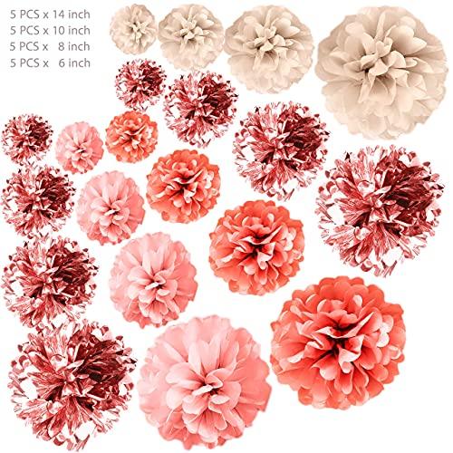 20 PCS Rose Gold Party Decorations - Metallic Foil and Tissue Paper Pom Poms - Birthday Party Decoration - If you say i do