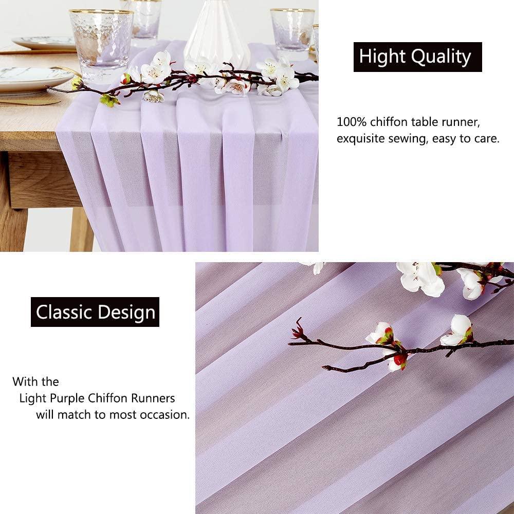 2PCS 10ft Light Purple Chiffon Table Runner Romantic Table Cover Decorations for Wedding