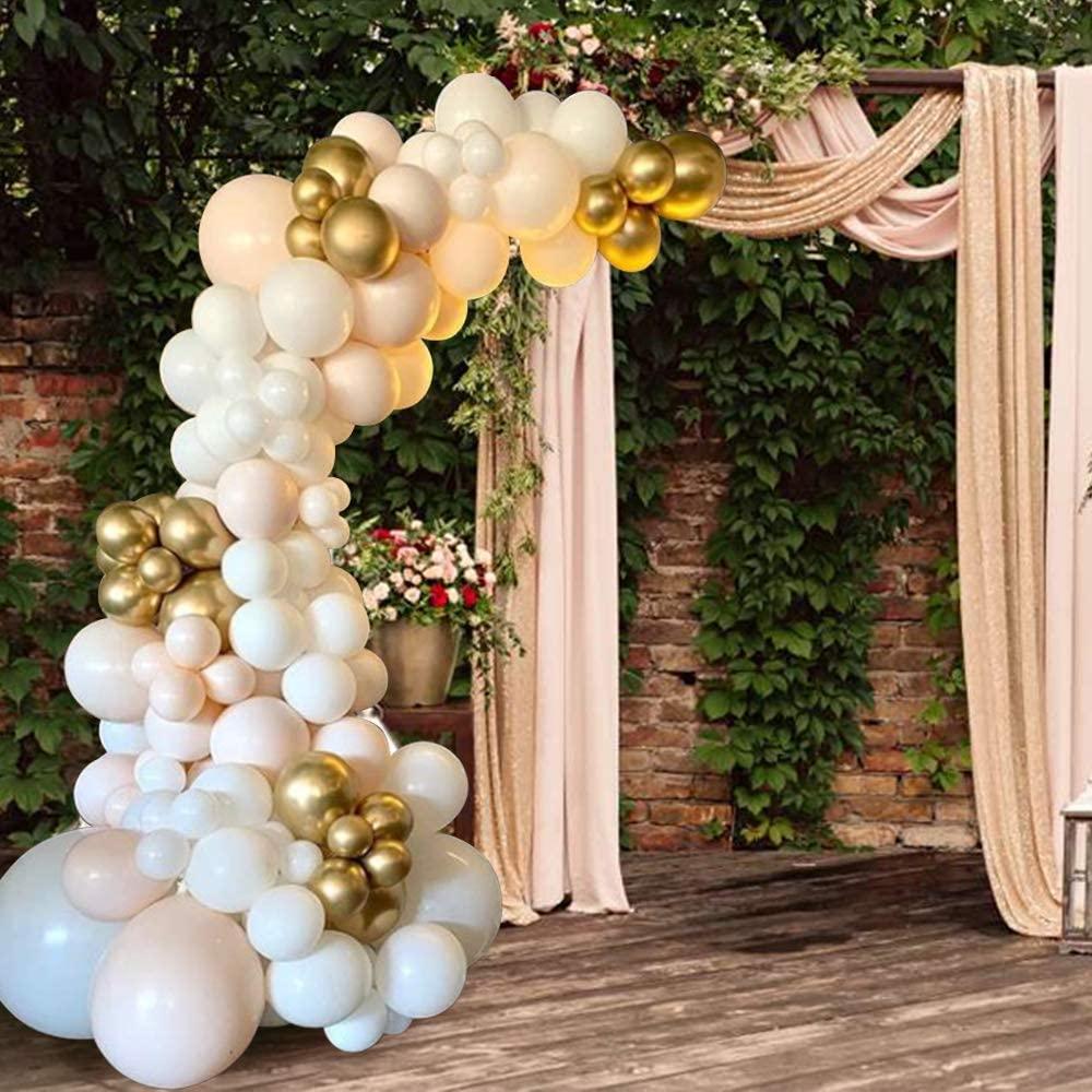 White Gold Arch Garland Kit - 124Pcs Chrome Gold White and Double Skin with White Balloons - If you say i do