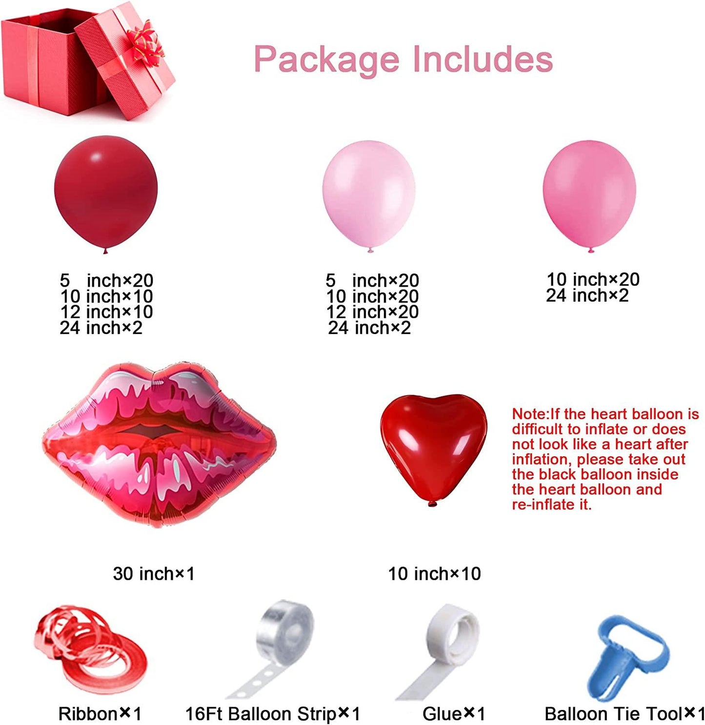 Pink Red Balloon Garland Arch Kit Macaron Pink Retro Pink Red Balloons and Heart Lip Balloons - If you say i do