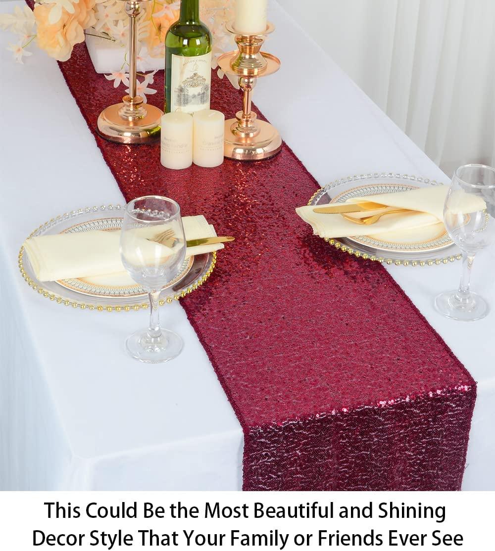12''x72'' Wine Sequin Table Runners 72Inch Long Birthday Party Indoor Outdor Table Runner for Wedding - If you say i do
