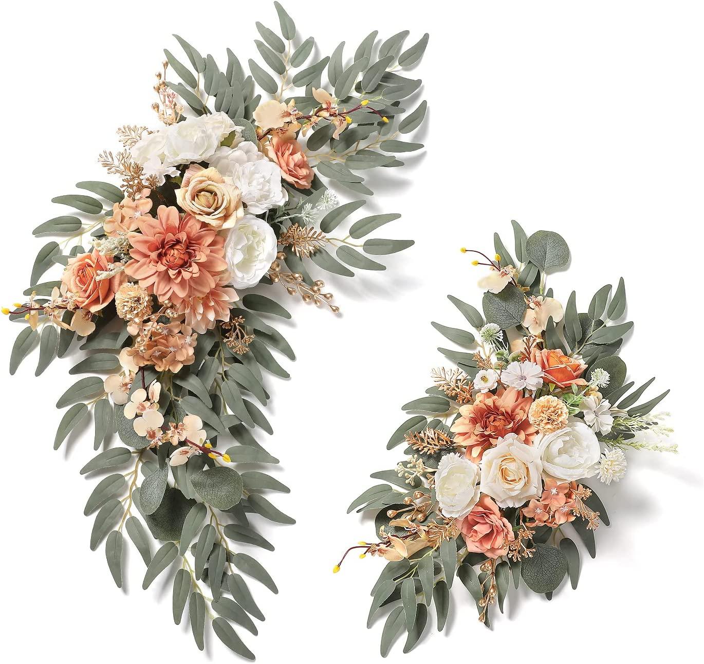 2pcs Floral Wedding Arch Flowers Swags Kit for DIY Artificial Peony Greenery Arrangements Party Welcome Ceremony - If you say i do