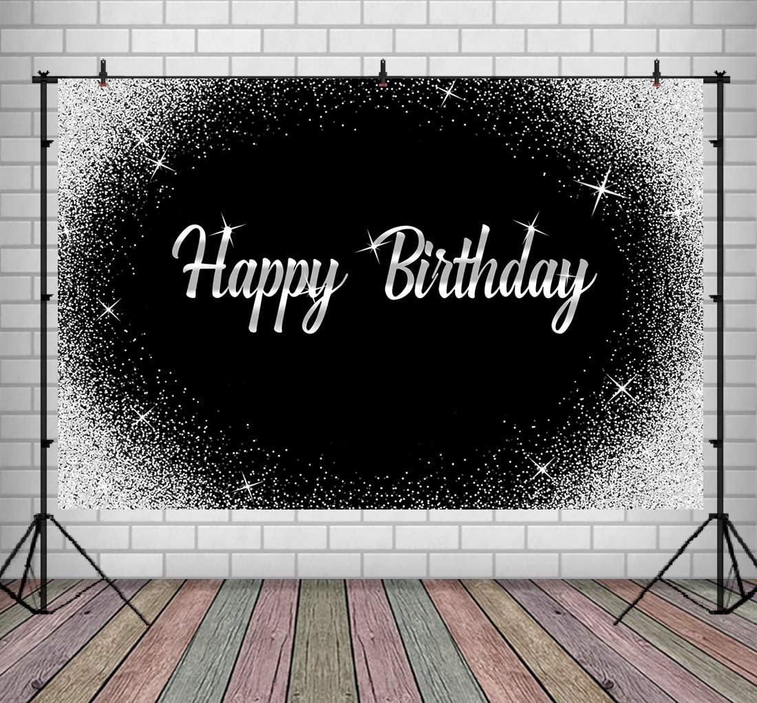 Happy Birthday Backdrop Glitter Silver Dots and Black Photography Background - If you say i do