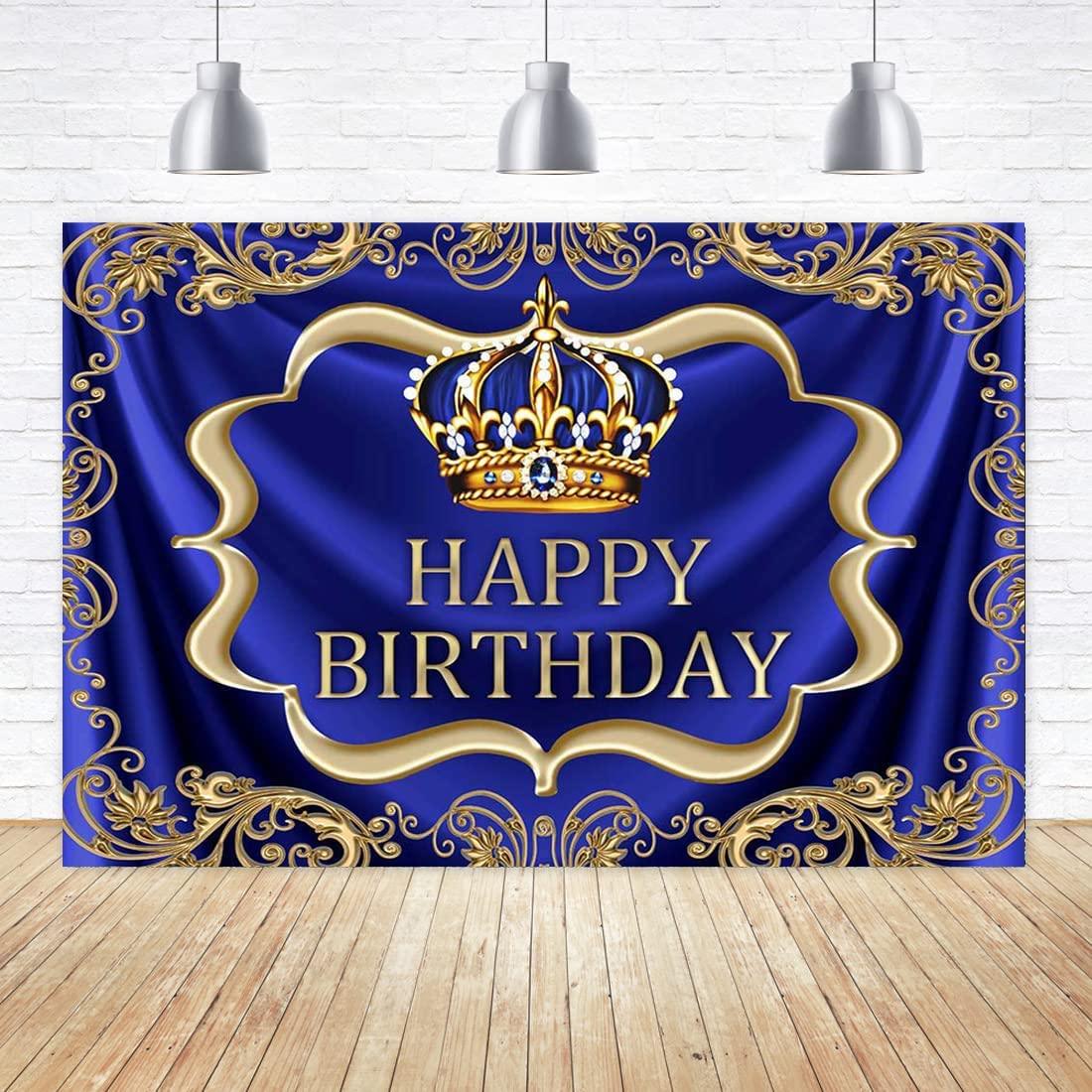 Royal Blue and Gold Happy Birthday Backdrop Little Baby Boy Prince King Crown Photography Background - If you say i do