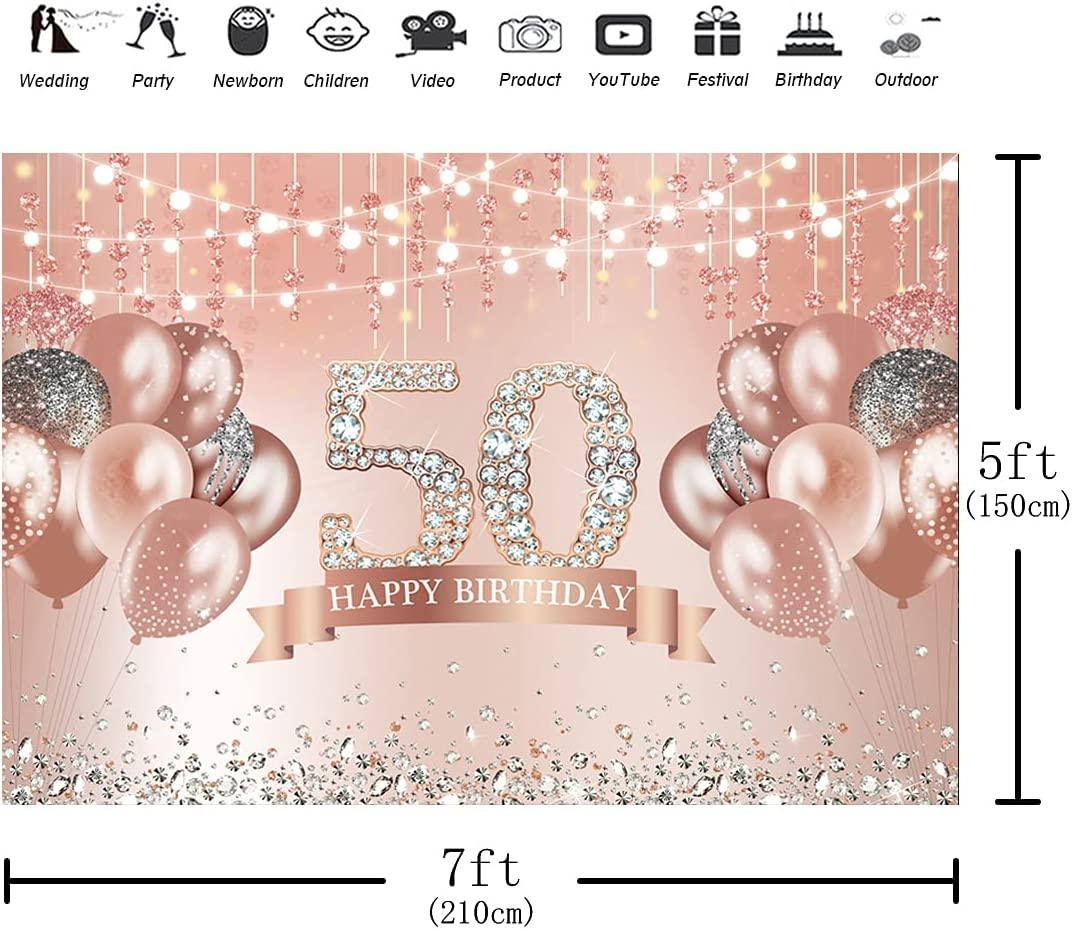 Happy 50th Birthday Backdrop Glitter Rose Gold Balloons Shining Diamonds Photography Background - If you say i do