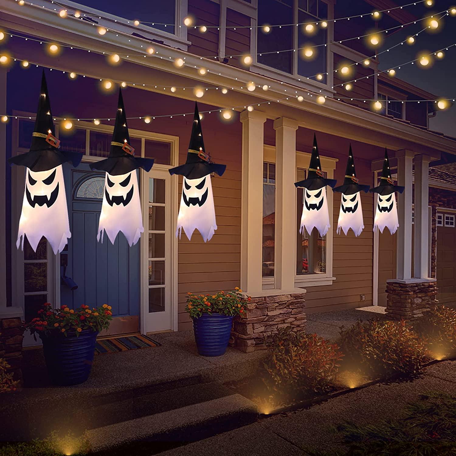 3pcs Halloween Decorations Outdoor Decor Hanging Lighted Glowing Ghost Witch Hats - If you say i do