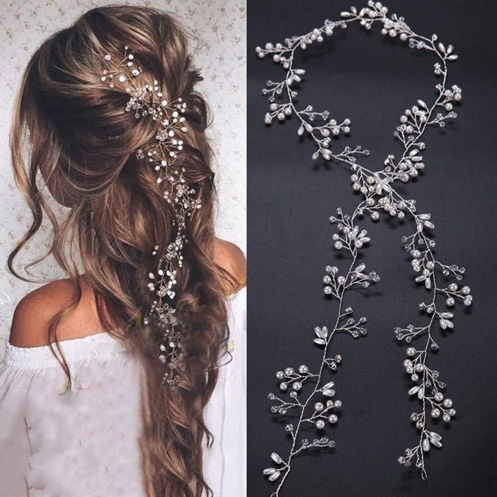 Bridal Rose Gold and Gold Silver Extra Long Pearl and Crystal Beads Bridal Hair Vine Wedding Head Piece