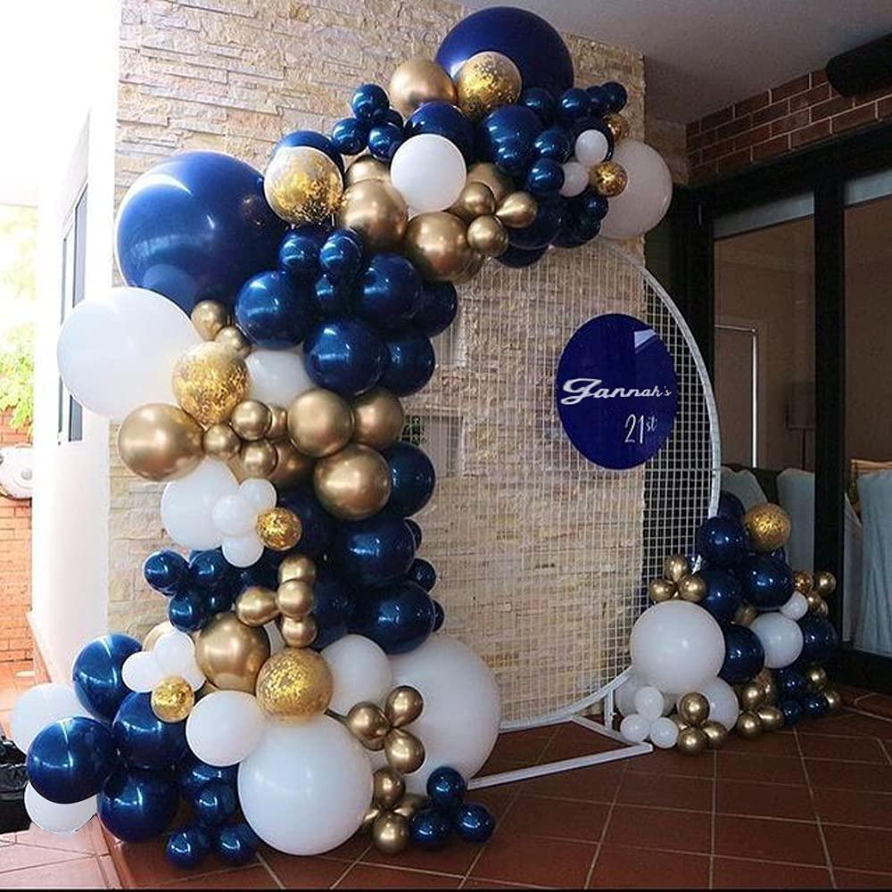 Navy Blue Gold White Balloon Arch Garland Kit-134pcs, 4 Size Navy Blue, White, Metallic Chrome Gold And Confetti Balloons - If you say i do