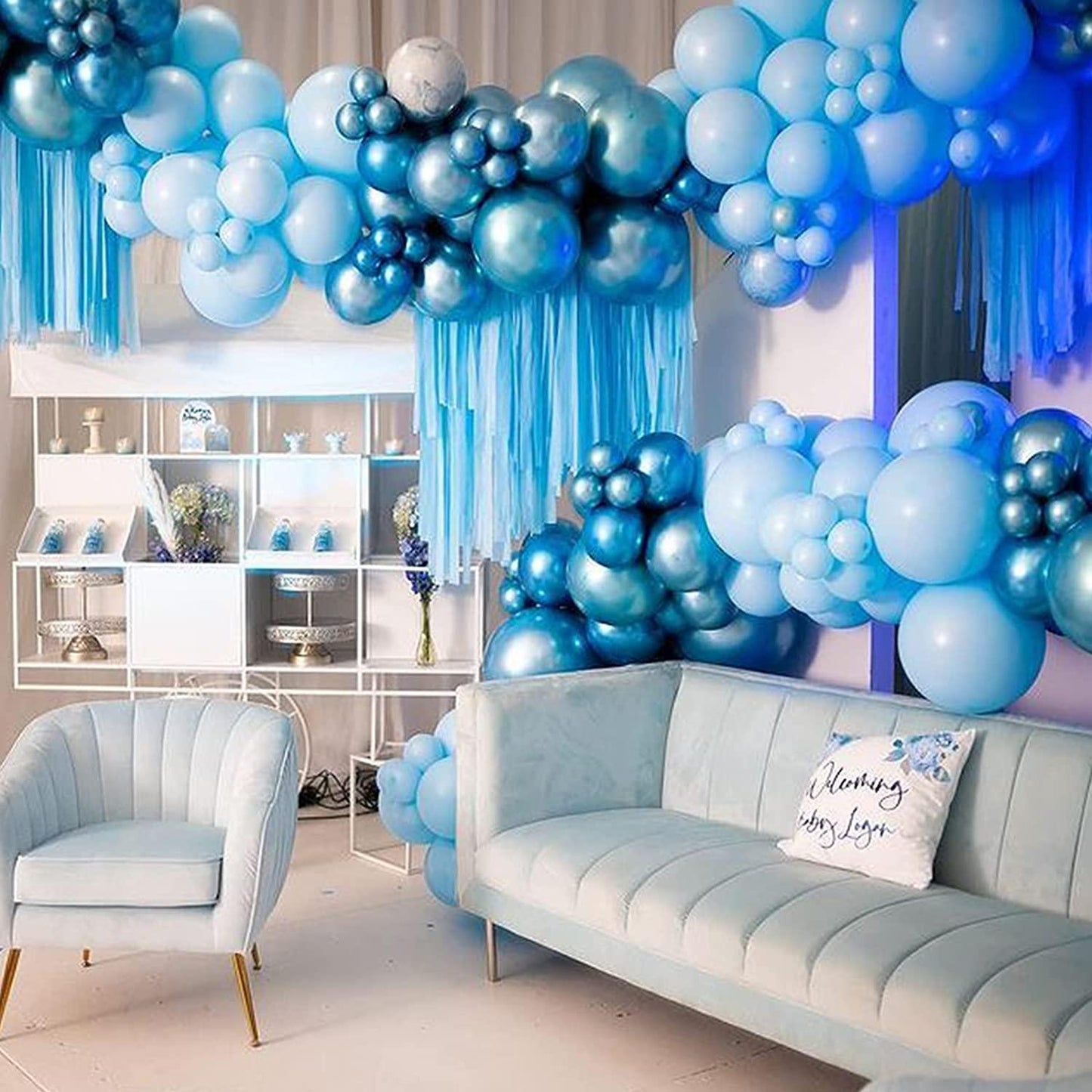 174Pcs Boy's Birthday Different Blue Macaron Size Balloons Garland Kit Dark and Baby Blue Chrome White Balloons for Baby Shower - If you say i do
