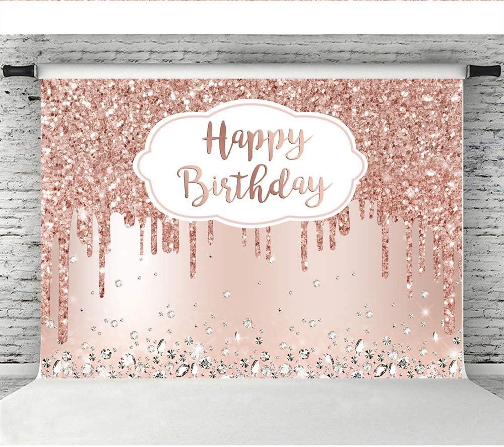 Pink Rose Golden Birthday Party Backdrop Glitter Diamonds Happy Birthday Background - If you say i do