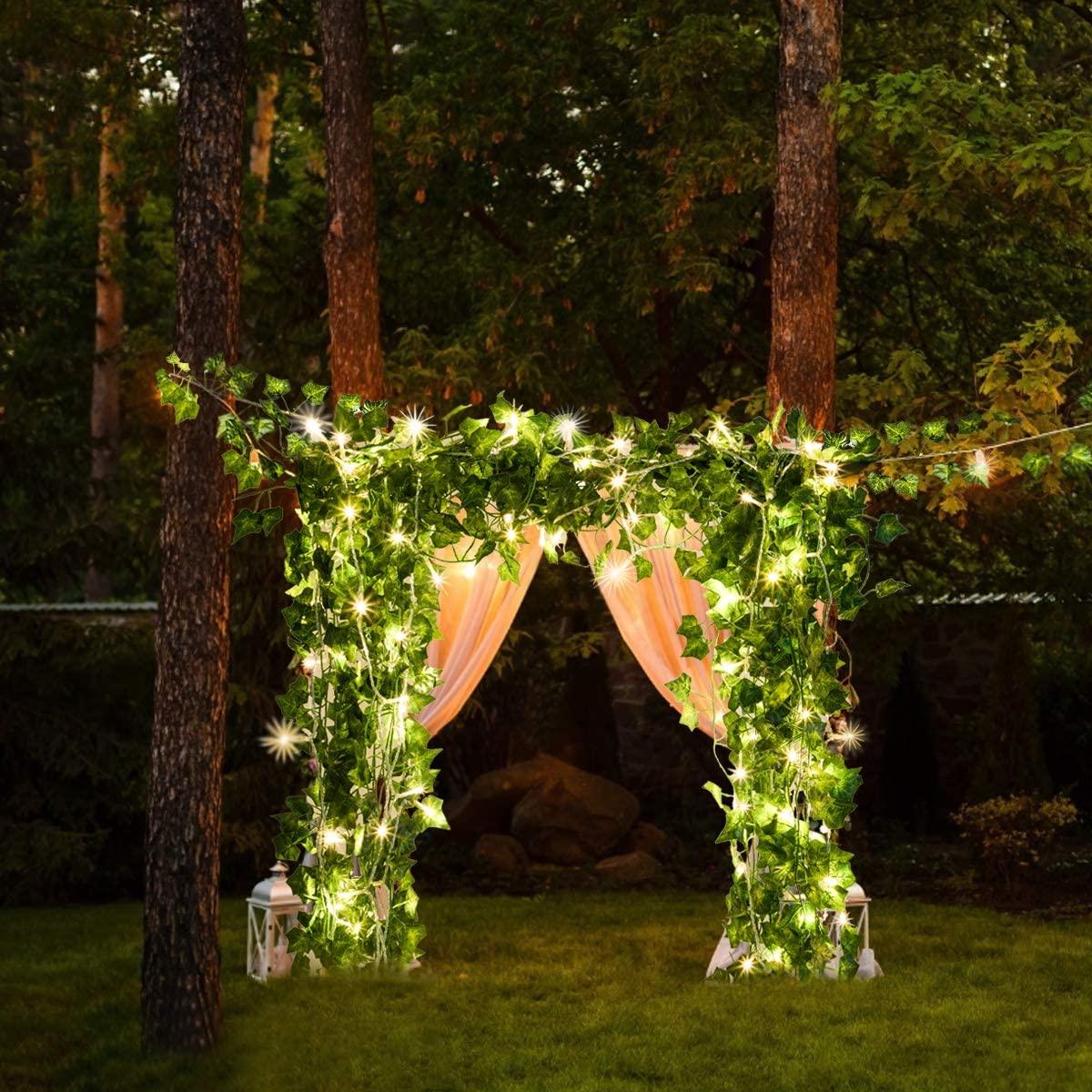 plastic ivy plants 24Pack Artificial Ivy Garland Fake Plants with 160 LED String Light for Wedding Party Garden Outdoor Greenery Wall Decoration