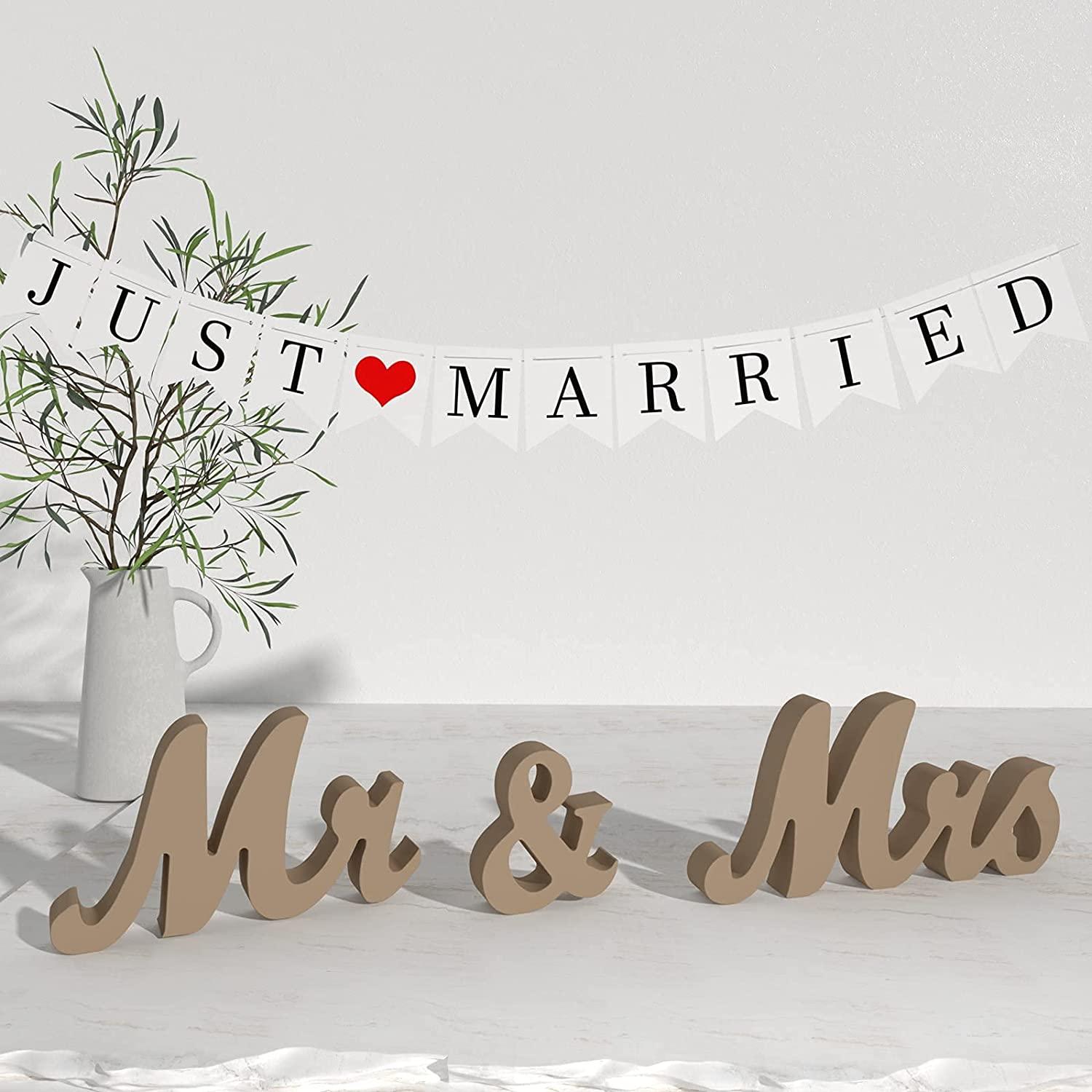 Just Married Wedding Bunting White Wedding Banner Car Decoration Wedding  Venue Decor Mr & Mrs Red Banner Photo Prop 