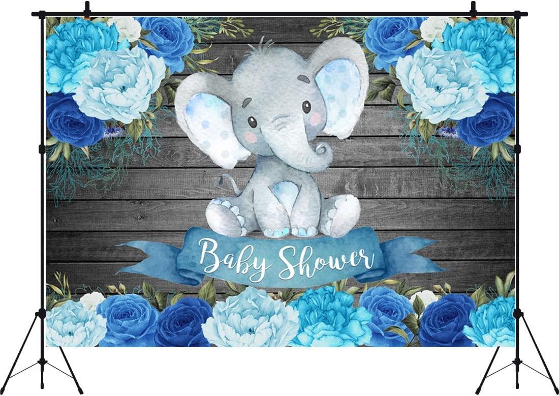 Boy Elephant Baby Shower Backdrops Blue Floral Watercolor Flowers Rustic Wood Wooden Texture Wall Photography Background - If you say i do