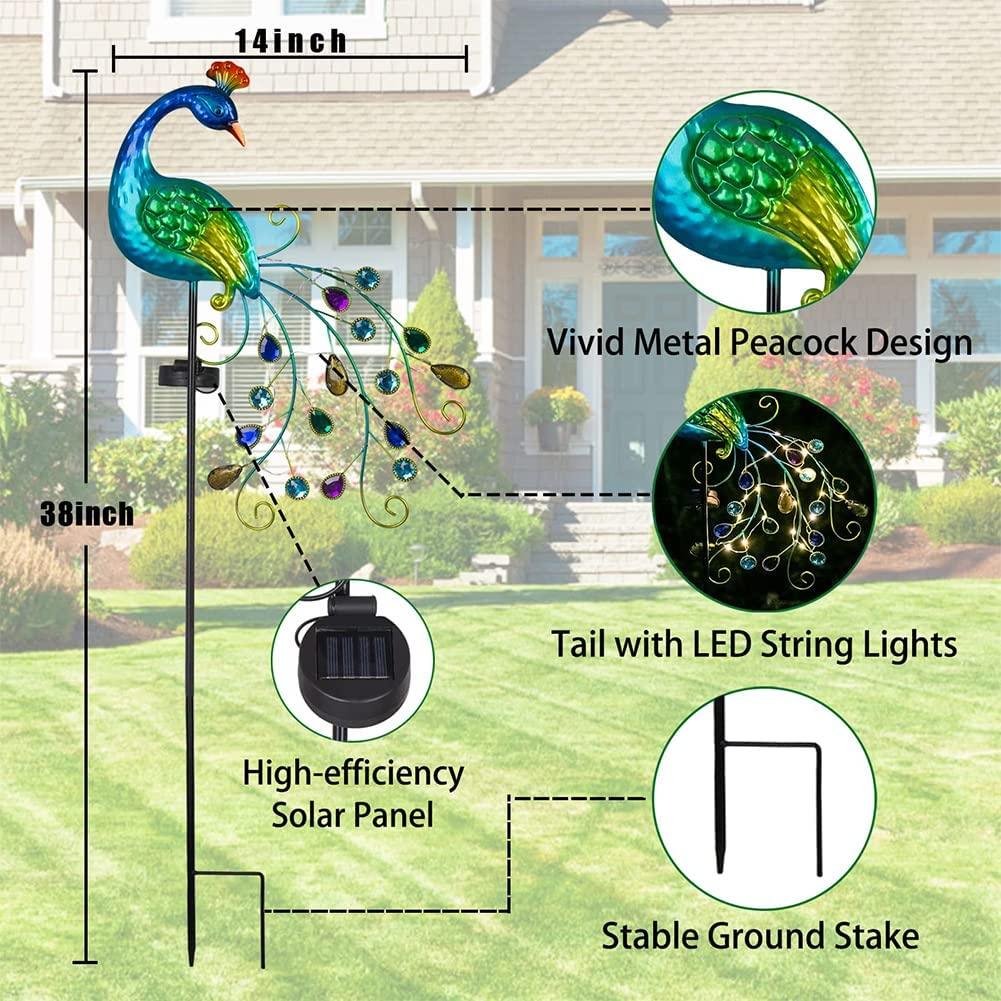 Metal Peacock Solar Garden Lights Stakes, Waterproof Garden Solar Outdoor Lights - If you say i do