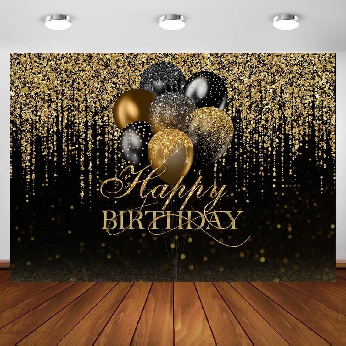 Happy Birthday Backdrop Glitter Black and Gold Bokeh Balloons Golden Sparkle Sequin Spots Photography Background - If you say i do