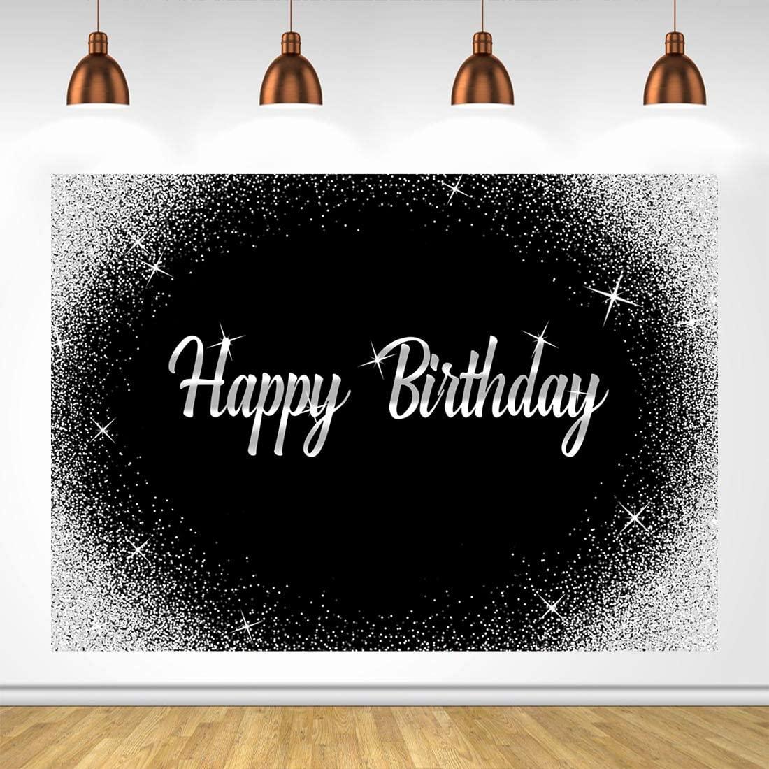 Happy Birthday Backdrop Glitter Silver Dots and Black Photography Background - If you say i do