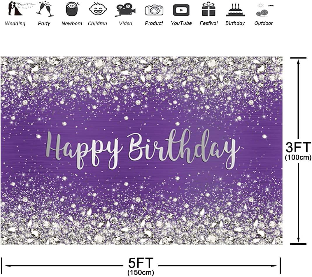 Glitter Purple Diamonds Happy Birthday Backdrop Shinning Silver Bokeh Dots Women Girls Photography Background - If you say i do